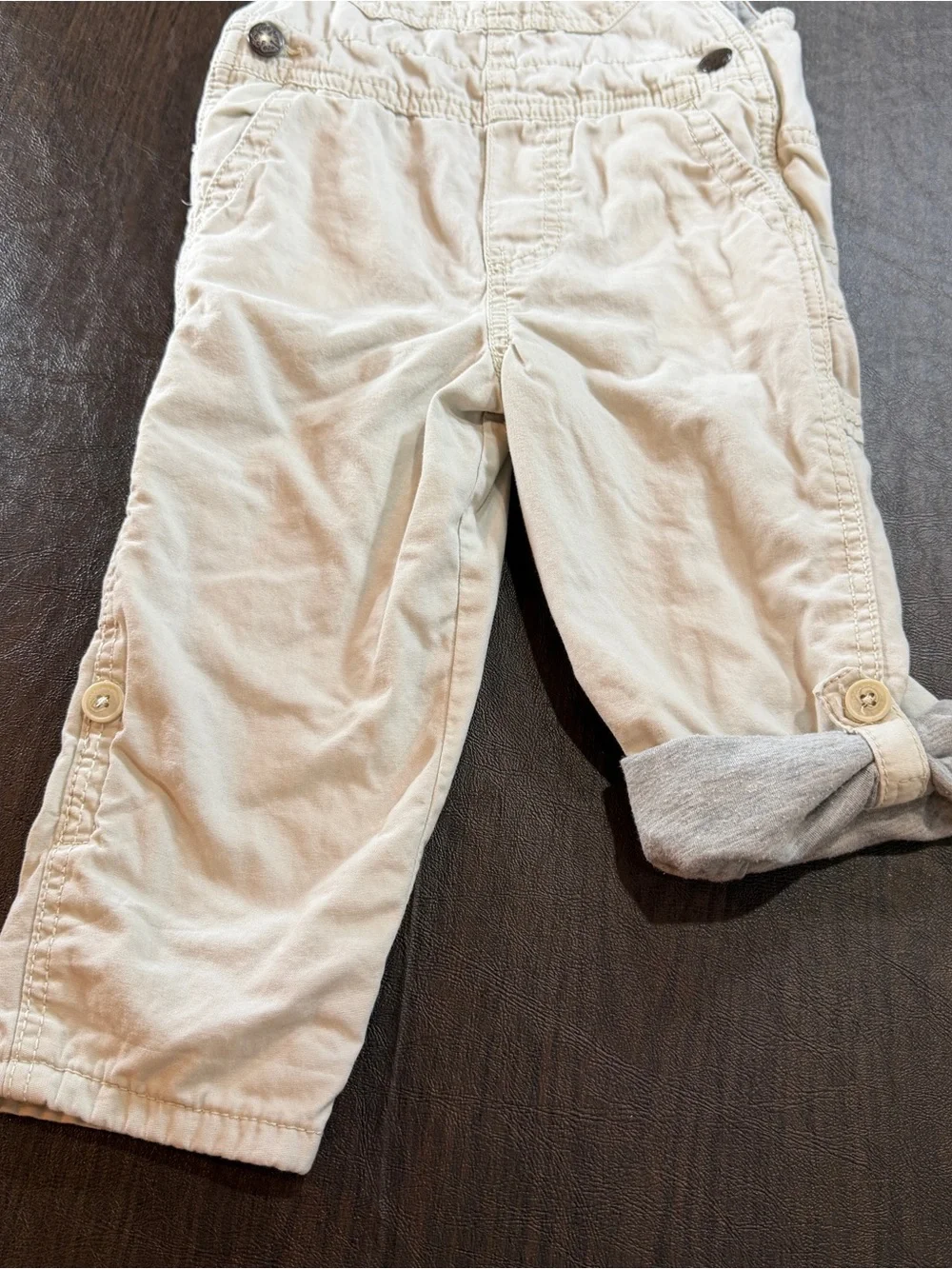 OshKosh B'gosh Vestback Cream Overalls with Navy Striped Straps Sz 2T